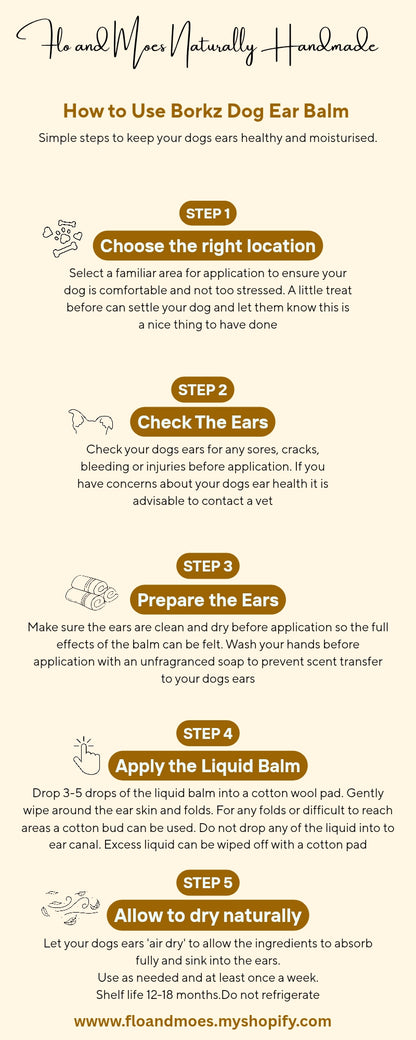 BORKZ Aromatherapy Conditioning Ear Balm for Dogs ( Geranium,Lavender & Chamomile)30ml dropper bottle