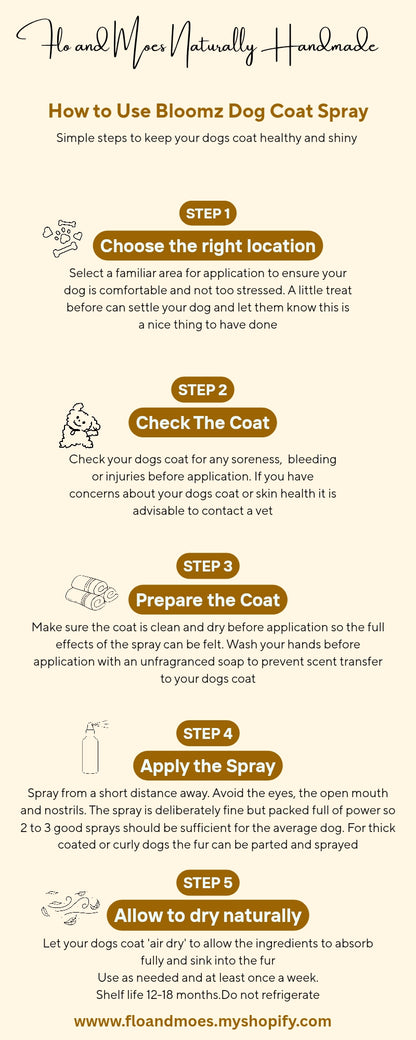 BLOOMZ Aromatherapy Coat Spray for Dogs (Frankincense, Chamomile & Lavender) 100ml spray