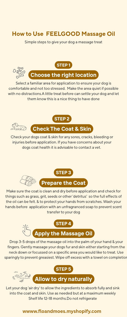 FEELGOOD Aromatherapy Massage Oil for Dogs (Ylang Ylang, Clary Sage & Chamomile) 30ml dropper bottle