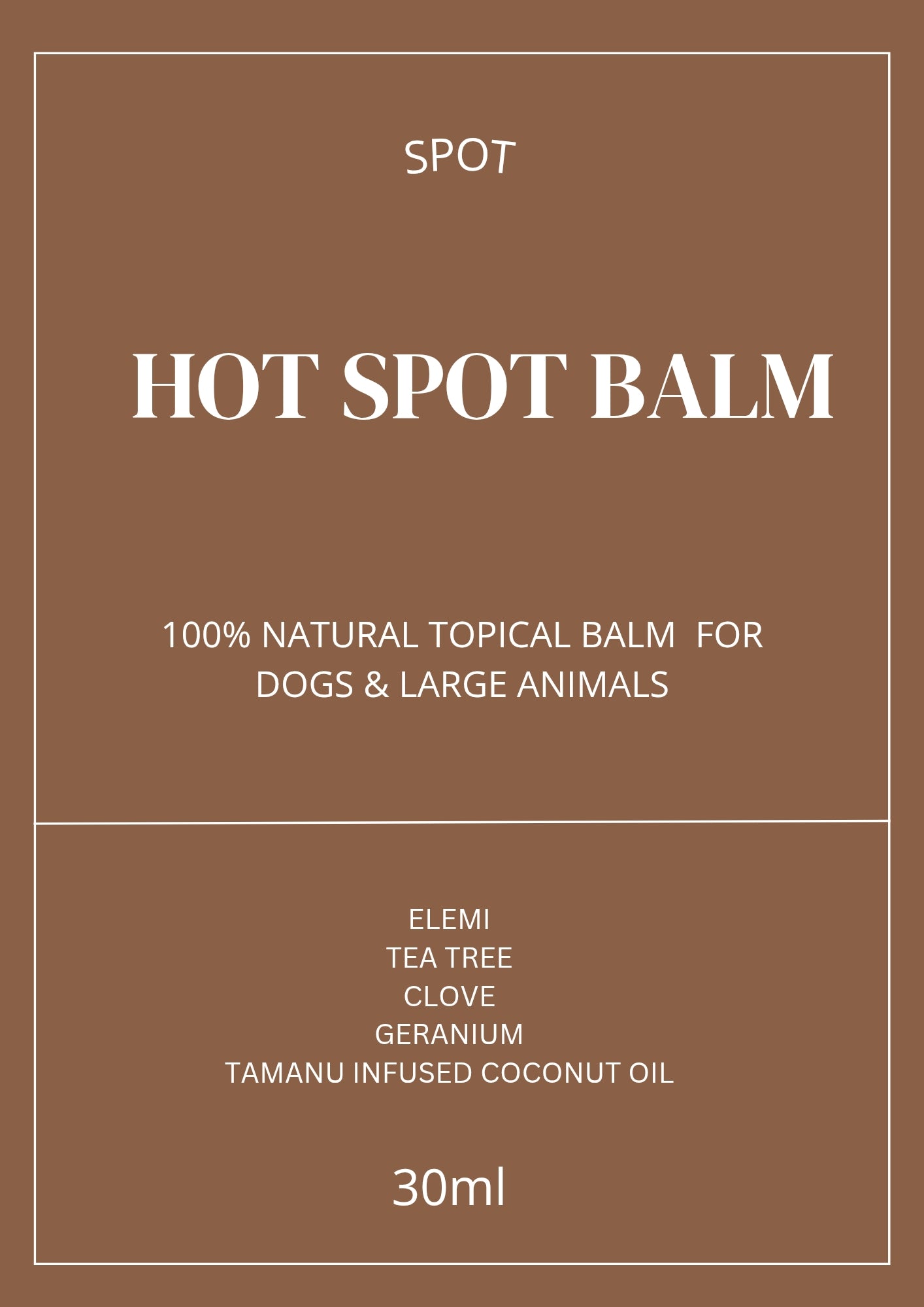 SPOT HOTSPOT TOPICAL OIL (Dogs and Large Animals)